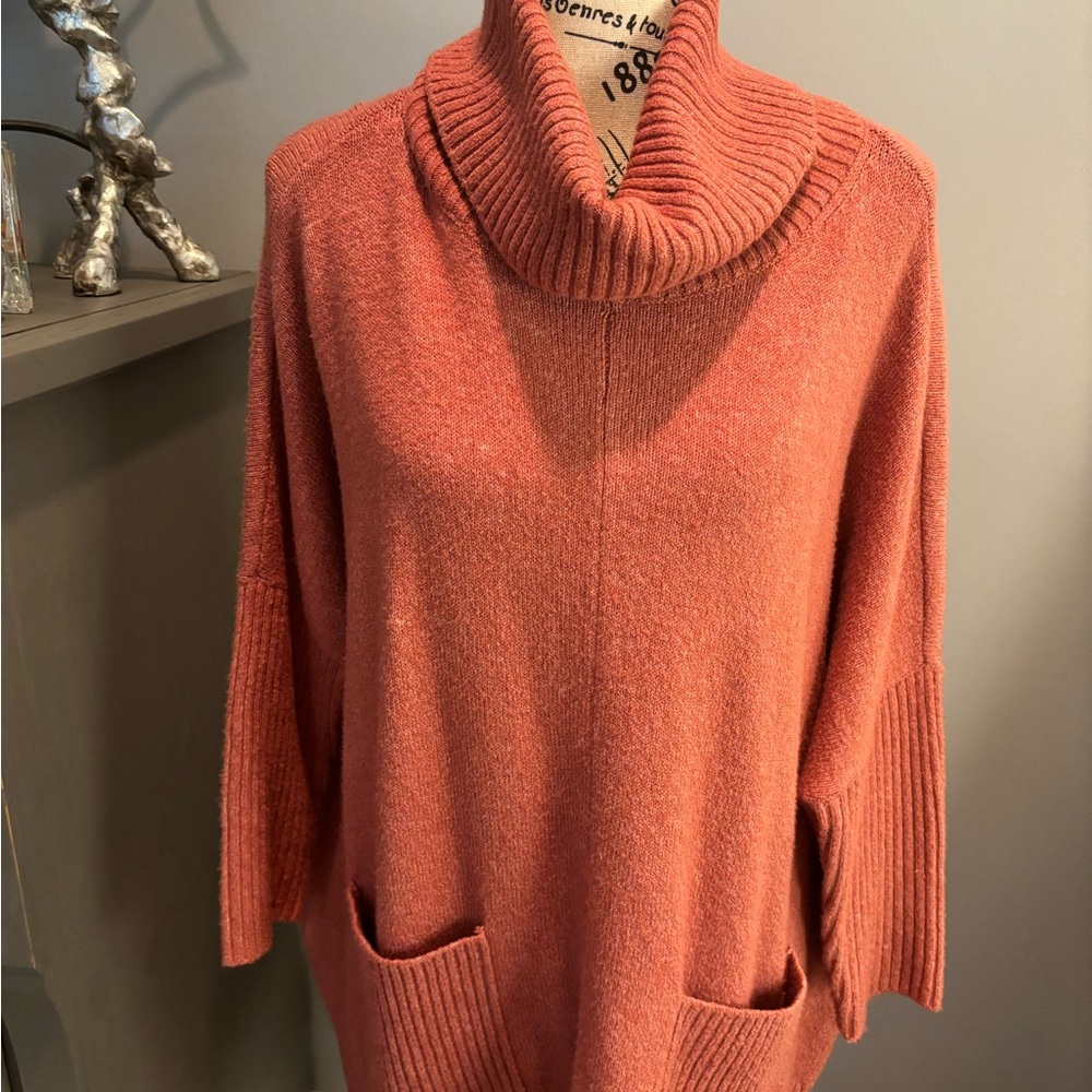 LOFT Women's Cowl Neck Sweater in Rusty orange. Loose fit, and wide fitting.